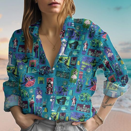 Discover Halloween Haunted Mansion Linen-Look Shirt, Disney Ghost Blouse Shirt, Foolish Mortal Shirt, Disneybound Women Shirt, Gifts For Her