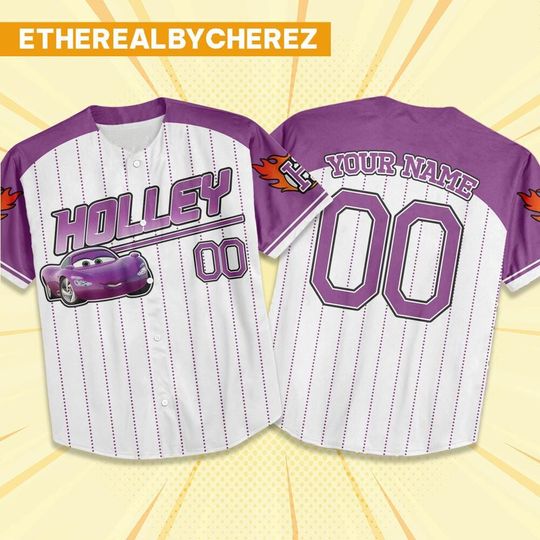 Discover Custom Cars Holley Purple Baseball Jersey, Disney Matching Outfit, Personalized Gift, Cars Mcqueen Shirt