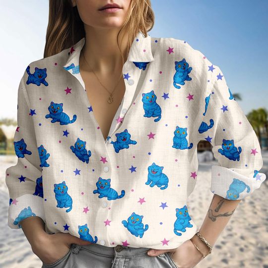 Derpy Tiger Blouse Shirt, Kpop Demon Hunters Top, Kawaii Tiger Button Shirt, Demon Hunters Tiger Outfit, Kpop Movie Fans Blouse Shirt