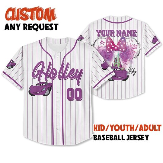 Discover Custom Cars Holley Purple Baseball Jersey, Disney Matching Outfit, Personalized Gift, Cars Mcqueen Shirt