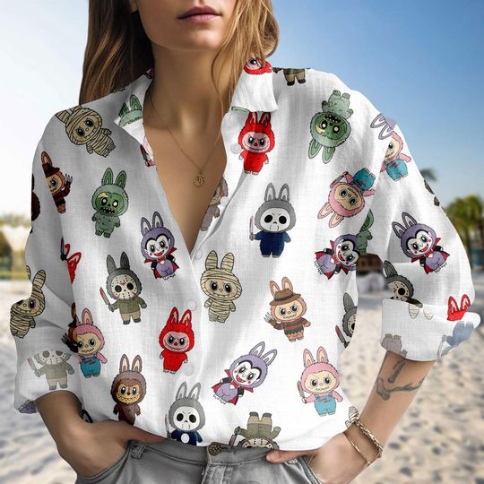 Discover Labubu Blouse Shirt, Horror Movie Summer Shirt, Horror Shirt, Slasher Gift for Horror Fans, Casual Blouse Outfit, Horror Merch for Women