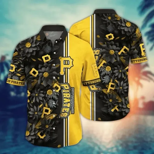 Pitsburrgh Piirattes Bold Yellow Floral Hawaiian Shirt Summer Aloha, Gift for Fan