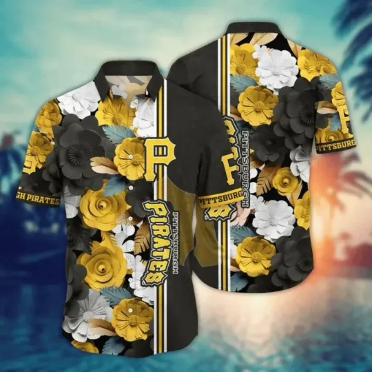 Discover Pitsburrgh Piirattes Golden Bloom Hawaiian Shirt Summer Aloha, Gift for Fan