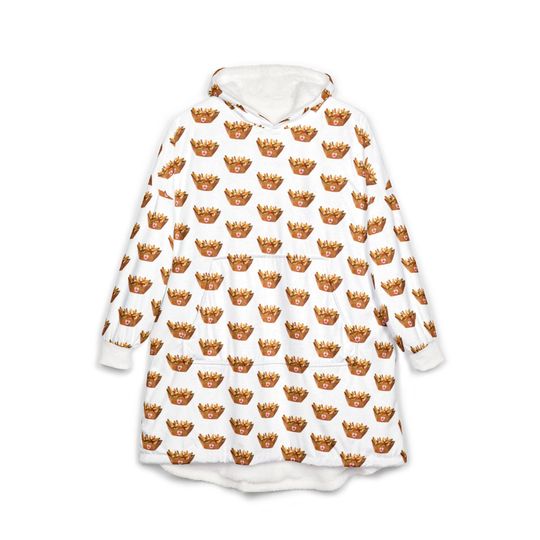 Discover Poutine Pattern Hooded Blanket - Perfect for Snuggling, Movie Nights, Camping, Christmas Gift for Kids, Festivals, Pajama Parties