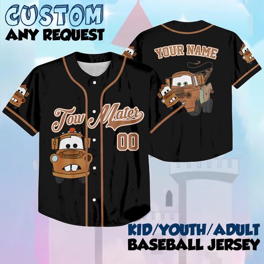 Discover Personalized Tow Mater Baseball Jersey, Custom Disney Cars Tow Mater Jersey, Disneyland Baseball Team Outfit, Gift for Disney Fan