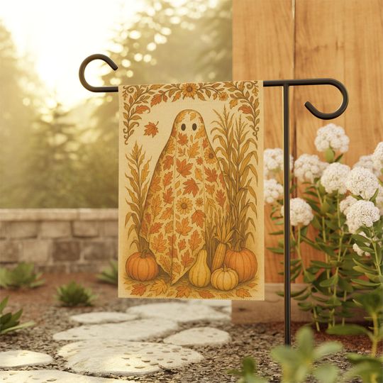 Discover Autumn Leaves Ghost Halloween Garden Flag Fall Pumpkins Rustic Harvest Spooky Outdoor Yard Decoration