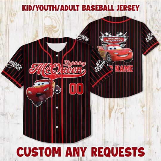 Discover Personalized Cars Lightning McQueen Baseball Jersey, Custom Cars Baseball Jersey, Disneyland Trip 2025 Jersey, Disney Cars Birthday Gift