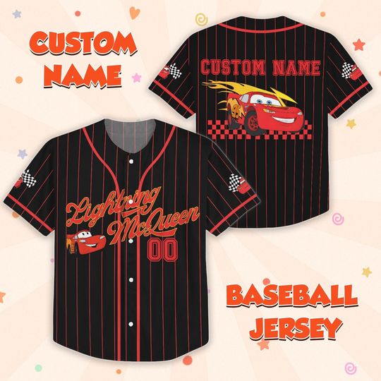 Discover Custom Lightning McQueen Baseball Jersey, Disney Cars Baseball Shirt, Disney Game Day Kid Adult Jersey, Disney McQueen Matching Gift