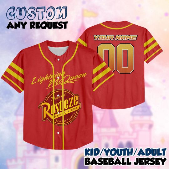 Discover Custom Disney Cars Lightning McQueen Baseball, Custom Cars Baseball Jersey Team, Personalized Disney Baseball Team Outfit, Cars Land Tee