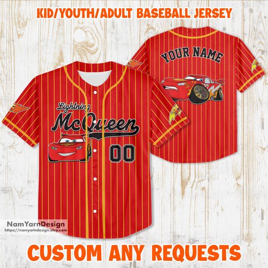 Discover Personalize Disney Cars Lightning Mcqueen Collection Awesome, Custom Adult Kid Youth Baseball Jersey, Disney Cars Jersey