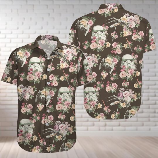 Discover Stormtrooper Floral Button Shirt, Star Wars Hawaiian Shirt, Disney Tropical Shirt, Movie Summer Beach Shirt, Disneyland Vacation Shirt
