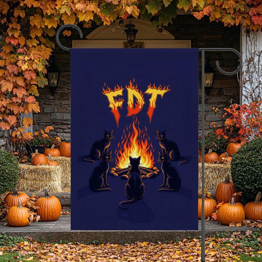 Anti Trump Garden Flag, FDT House Flag, Halloween Cats Campfire, Fall Autumn Decor, Political Yard Art, Spooky Cat Lover Gift
