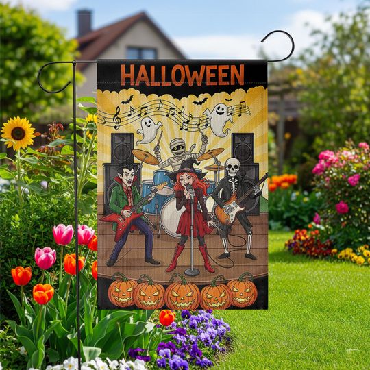 Halloween Monster Band Garden Flag: Spooky Rock Concert Yard Decor