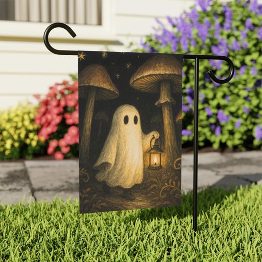 Discover Halloween Garden Flag: Spooky Ghost, Mushroom Forest, Autumn Decor
