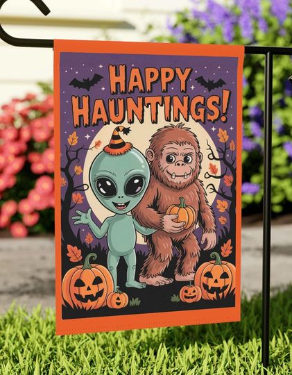 Discover Halloween Garden Flag: Alien & Bigfoot Spooky Yard Decor