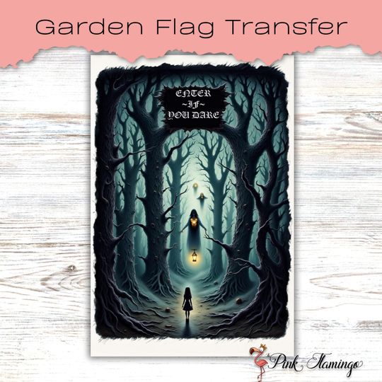 Halloween Garden Flag Sublimation Transfer: Creepy Ghost Forest Design