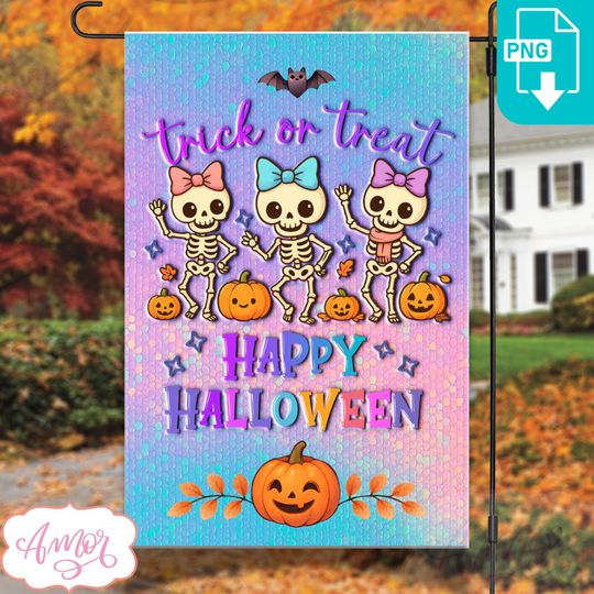 Discover Trick or treat garden flag, sublimation  , cute Halloween garden flag template, Spooky season yard flag printable 12X18
