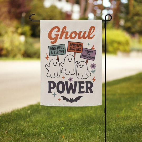 Spooky Feminist Ghost Garden Flag: Ghoul Power Halloween Decor