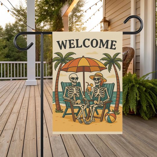 Discover Skeleton Garden Flag - Spooky Garden Flag - Beach Skeleton Flag - Summer Skeleton Flag - Halloween Garden Flag