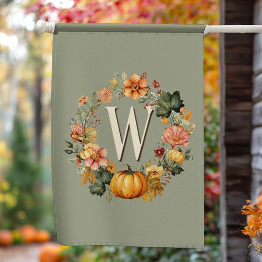 Personalized Fall Yard Flag, Custom Family Monogram Initial Flags, Autumn Yard Sign Decor, Thanksgiving Decoration, Custom Garden Flag Gifts