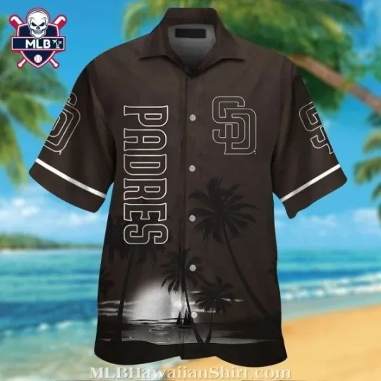 Discover Classic Palm Shadows San Diego Baseball Monochrome Beach Hawaiian Shirt, Gift for Fan
