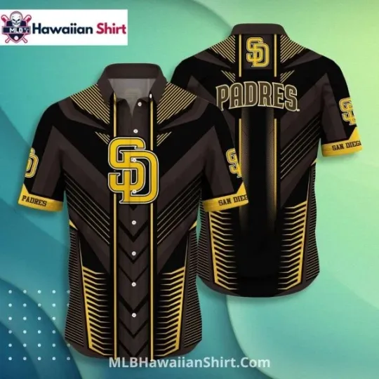 Discover Geometric Lines Gold San Diego Baseball Aloha Hawaiian Shirt , Gift for Fan
