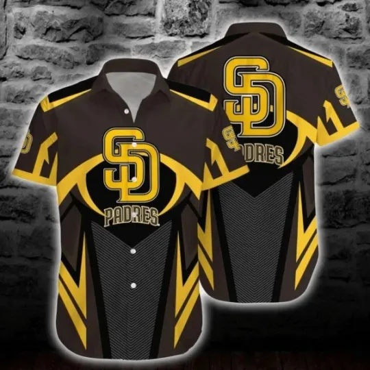Discover Bold Yellow Curve Stripe San Diego Baseball Hawaiian Shirt , Gift for Fan