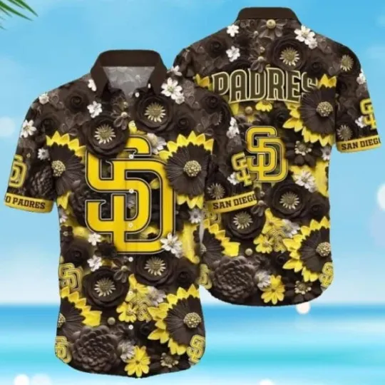 Discover Cool Yellow Flowers Pattern San Diego Baseball Hawaiian Shirt , Gift for Fan