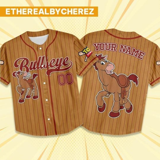 Discover Custom Toy Story Bullseye Brown Baseball Jersey, Disney matching Outfit, Personalized Gift, Disneyland family Shirt