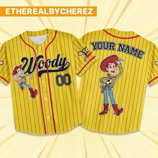 Discover Custom Toy Story Woody Yellow Baseball Jersey, Disney matching Outfit, Personalized Gift, Disneyland family Shirt