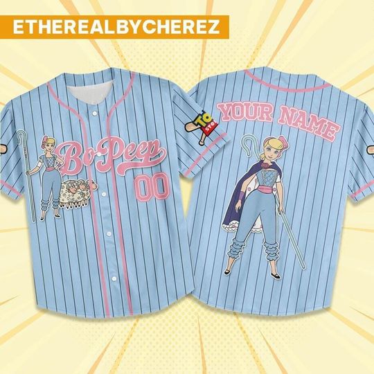 Discover Custom Toy Story Bo Peep Light Blue Baseball Jersey, Disney matching Outfit, Personalized Gift, Disneyland family Shirt