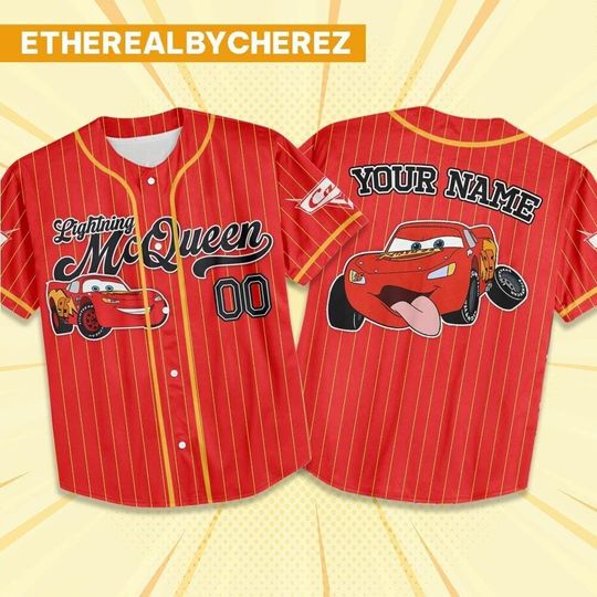 Discover Custom Cars Lightning Mcqueen Red Baseball Jersey, Disney matching Outfit, Personalized Gift, Disneyland family Shirt