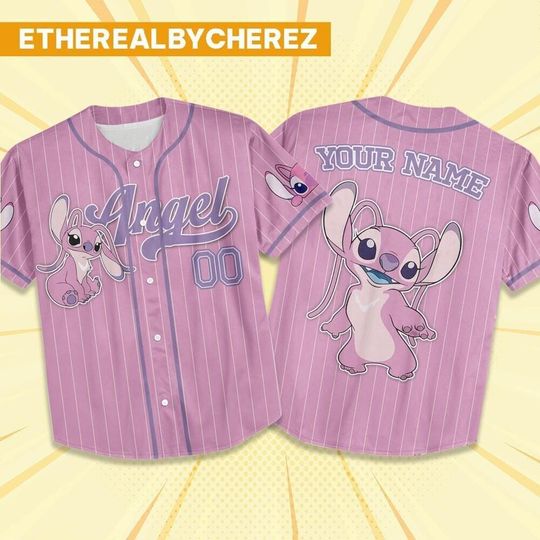 Discover Custom Angel Pink Baseball Jersey, Disney matching Outfit, Personalized Gift, Disneyland Stitch family Shirt, Gift for kids