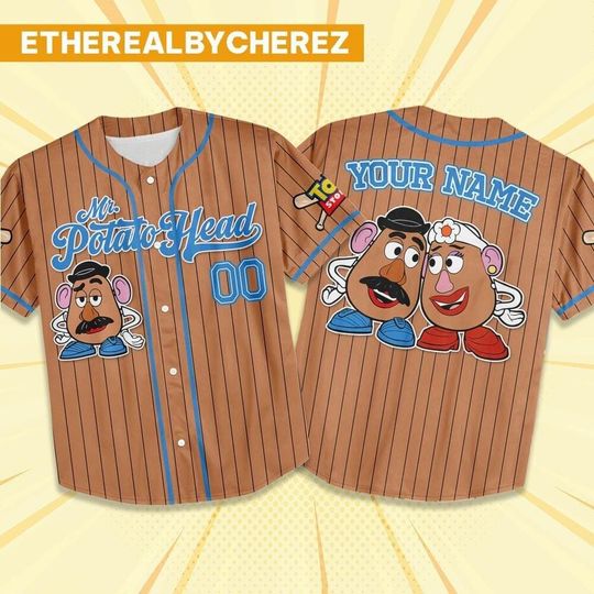Discover Custom Toy Story Mr Potato Brown Baseball Jersey, Disney matching Outfit, Personalized Gift, Disneyland family Shirt, Gift for kids