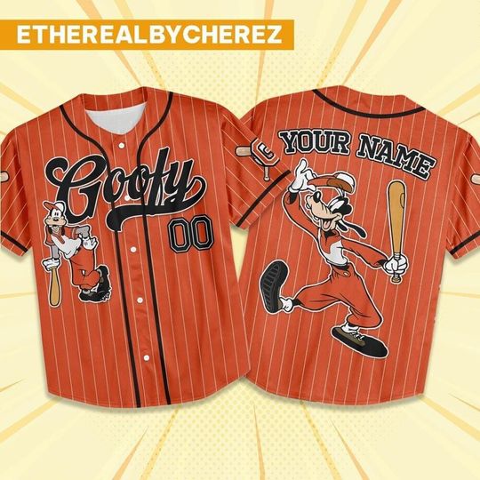 Discover Custom Goofy Orange Baseball Jersey, Disney matching Outfit, Personalized Gift, Disneyland family Shirt, Gift for kids