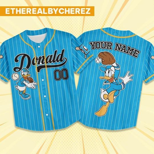 Discover Custom Donald Blue Baseball Jersey, Disney matching Outfit, Personalized Gift, Disneyland family Shirt, Gift for kids