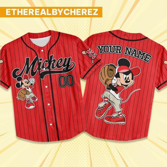 Discover Custom Mickey Red Baseball Jersey, Disney matching Outfit, Personalized Gift, Disneyland family Shirt, Gift for kids