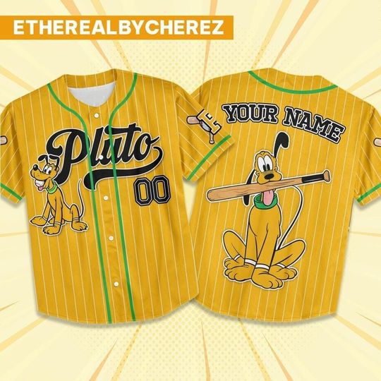 Discover Custom Pluto Yellow Baseball Jersey, Disney matching Outfit, Personalized Gift, Disneyland family Shirt, Gift for kids