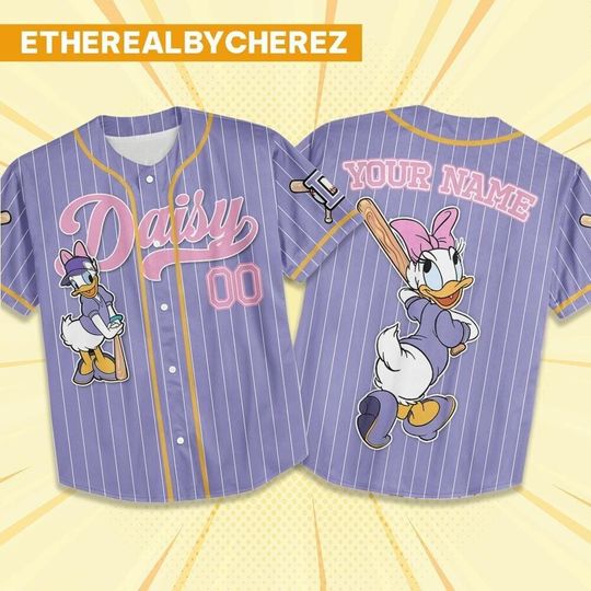 Discover Custom Daisy Purple Baseball Jersey, Disney matching Outfit, Personalized Gift, Disneyland family Shirt, Gift for kids