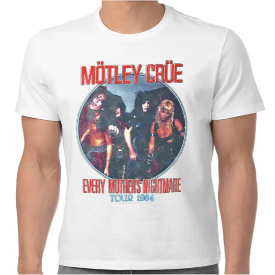 Discover Motley Crue Official T-Shirt Mother’s Nightmare Tour 1984 Band Logo