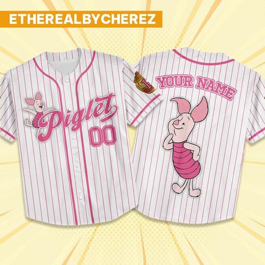 Discover Custom Piglet Pink Baseball Jersey, Disney The Pooh Outfit, Personalized Gift, Winnie The Pooh Shirt
