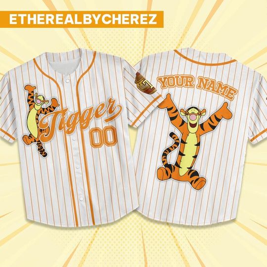Discover Custom Tigger Orange Baseball Jersey, Disney The Pooh Outfit, Personalized Gift, Winnie The Pooh Shirt