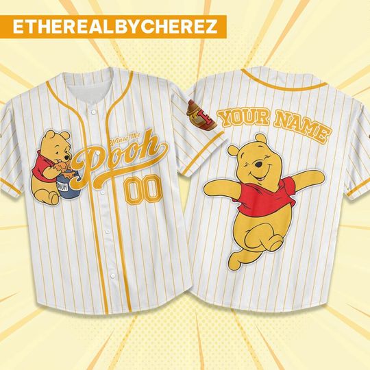 Discover Custom Winnie Pooh Orange Baseball Jersey, Disney The Pooh Outfit, Personalized Gift, Winnie The Pooh Shirt