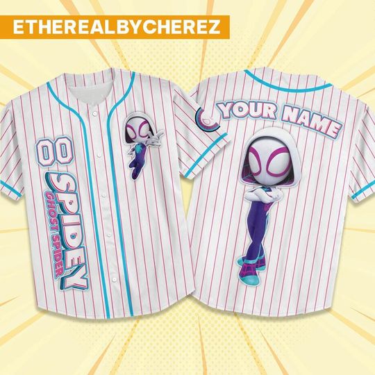 Personalize Spidey, Gwen Stacy And Friends White, Custom Spider Verse Baseball Jersey Team, Disney Baseball Team Outfits