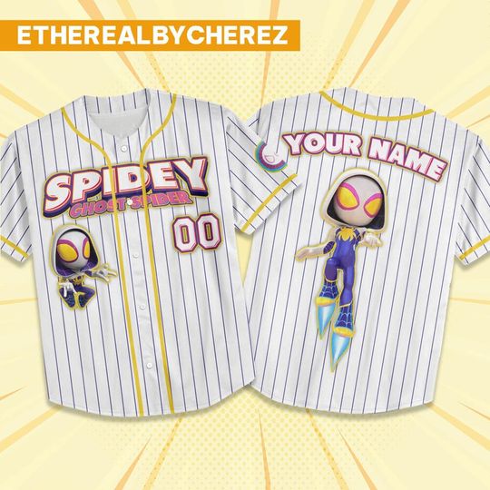 Personalize Spidey, Gwen Stacy And Friends Jersey, Custom Spider Verse Baseball Jersey Team, Disney Baseball Team Outfit