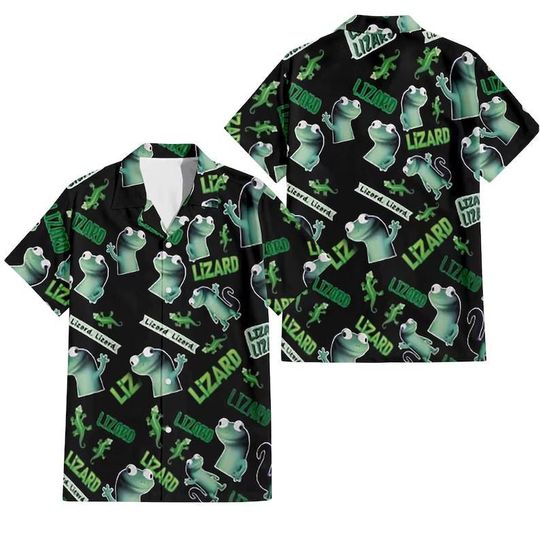 Discover Funny Lizard Hawaiian Shirt, Gecko Aloha Button Up, Tropical Reptile Print Vacation Shirt, Cute Cartoon Lizard Party Top