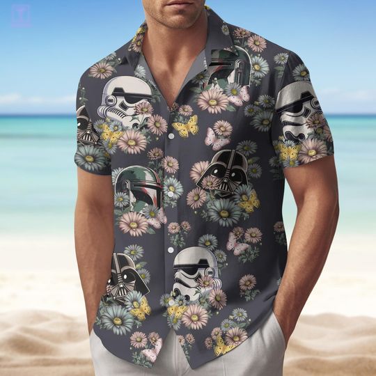 Star Wars Button Shirt, Stormtrooper Shirt For Men, Darth Vader Helmet Women Shirt, Star Wars Floral Shirt For Him, Movie Lover Shirt