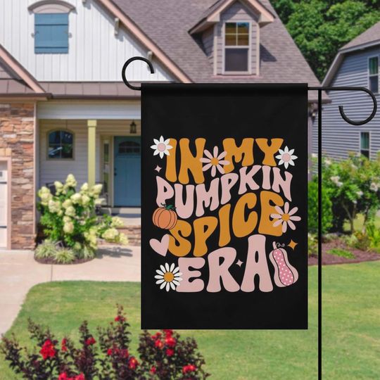 Discover In My Pumpkin Spice Era Garden Flag, Retro Garden Flag, Fall Season Outdoor Decor,Spooky Floral Yard Flag,Neutral Autumn Porch Decoration