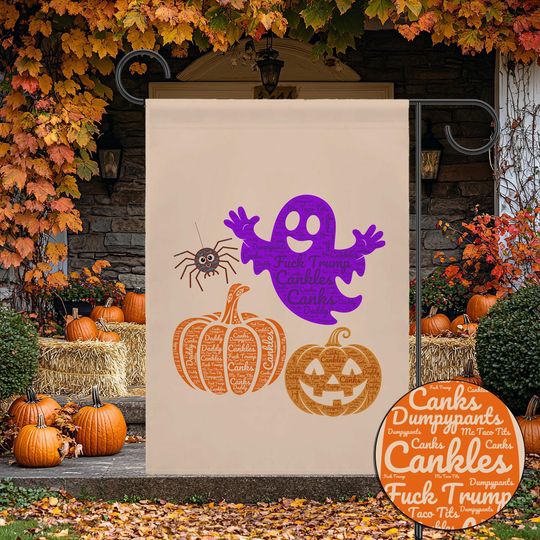 Discover Anti Trump Halloween Garden Flag, Subtle F Trump Hidden Message, Word Cloud Cankles Mc Taco Tits House Banner