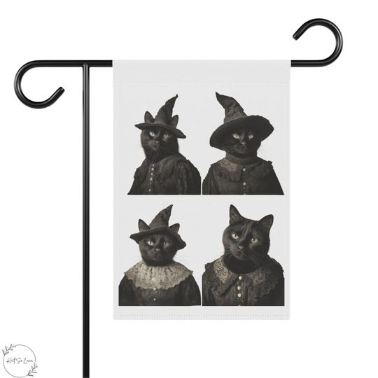 Discover Vintage Black Cat Witch Portrait Halloween Garden Flag Home Decor Gift